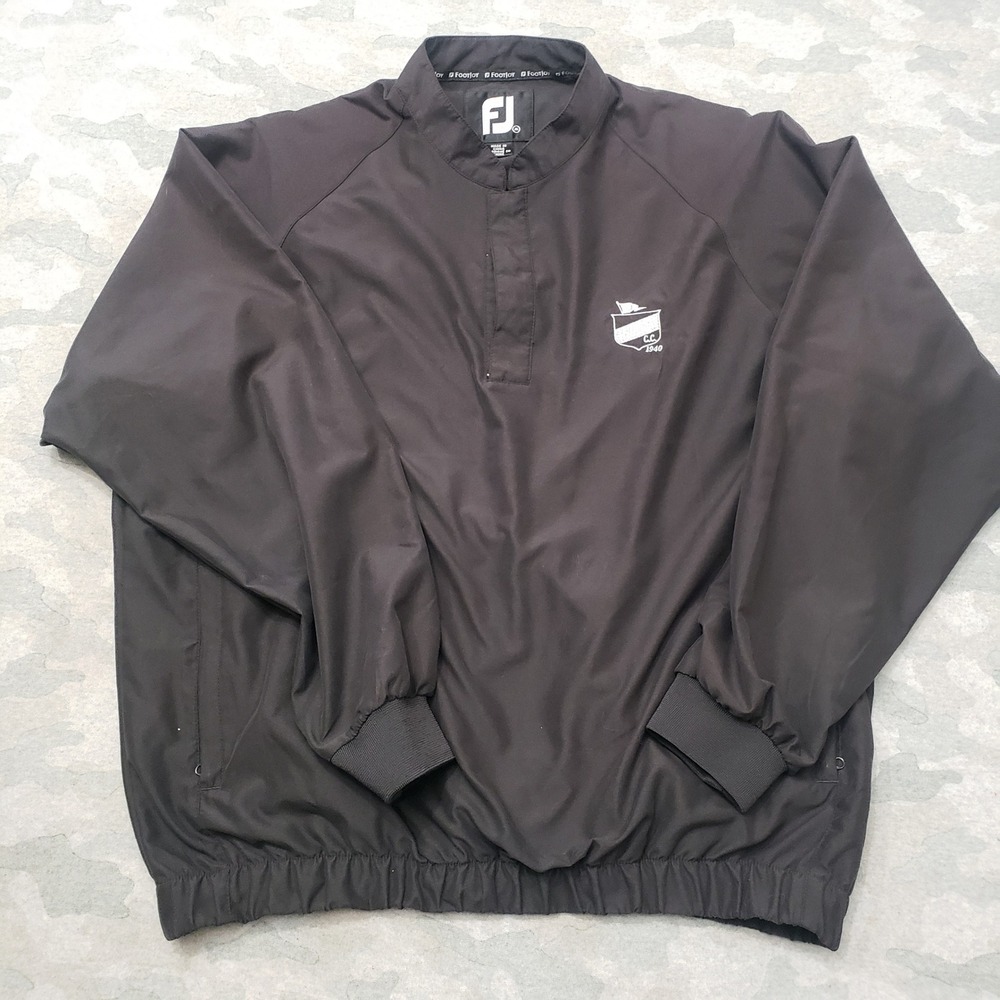 FootJoy Windbreaker Jacket Mens Medium Black Pullover Golf Outdoor Branded